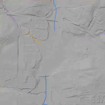 Lidar terrain shading around Browns Mill Lake