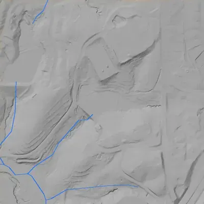 Lidar terrain shading around Exchange Park Lake (Upper)