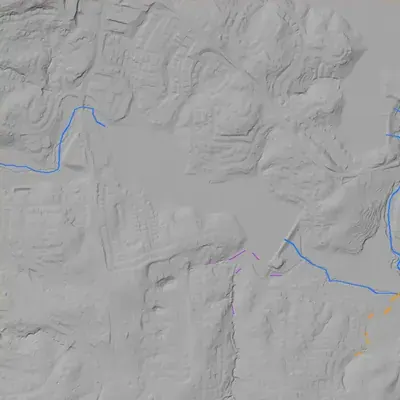 Lidar terrain shading around Crooked Creek Lake