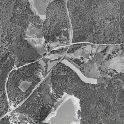 Aerial photo of Henderson's mill pond, 1955