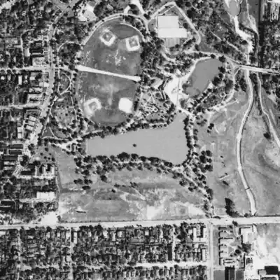 Aerial photo of Lake Clara Meer (Piedmont Park), 1940