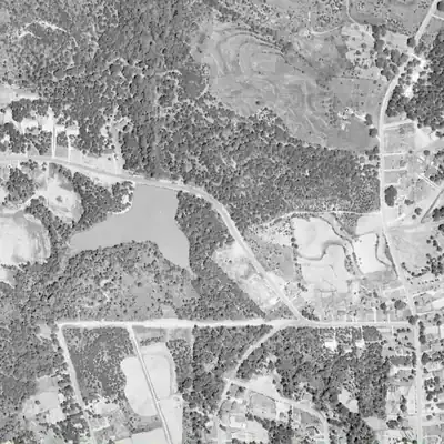 Aerial photo of Lake Cofer (Kelley Cofer Park), 1955
