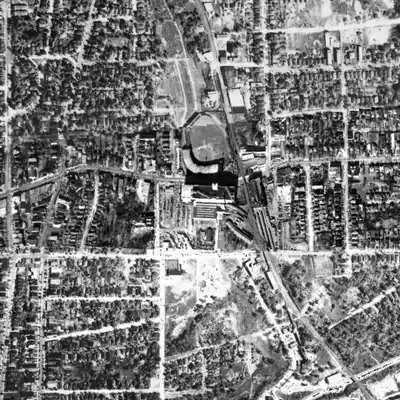 Aerial photo of Pairs Pond (Ponce de Leon Springs park), 1940