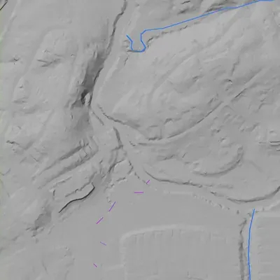 Lidar terrain shading around Moore's Mill and millpond